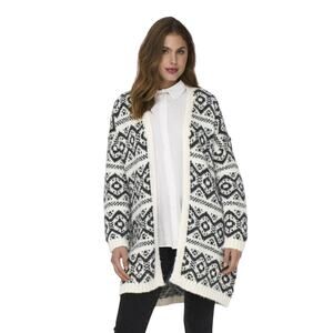 LOVESTITCH Tribal Pattern Hooded Cardigan Coatigan Gray White Women’s M